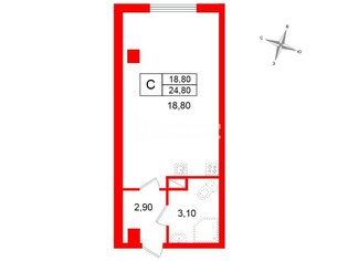 Студия 24.8 м² 12/15 этаж
