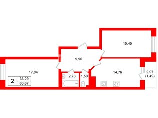 2-комн. кв. 62 м² 9/17 этаж