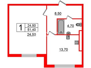 1-комн. кв. 51.4 м² 4/5 этаж