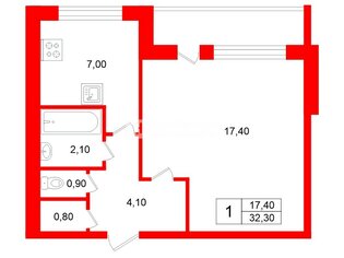 1-комн. кв. 32.3 м² 12/13 этаж