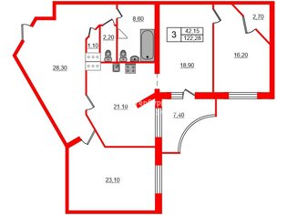 3-комн. кв. 122.2 м² 11/25 этаж