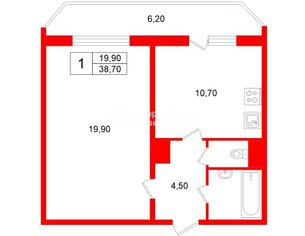 1-комн. кв. 38.7 м² 13/17 этаж