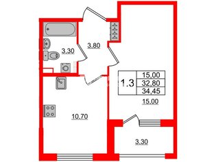 1-комн. кв. 32.8 м² 3/4 этаж