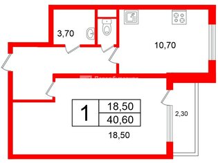 1-комн. кв. 40.6 м² 7/10 этаж