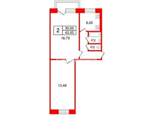 2-комн. кв. 43 м² 5/5 этаж