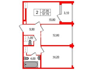 2-комн. кв. 57.7 м² 13/14 этаж