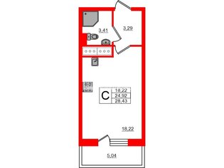 Студия 24.3 м² 3/17 этаж