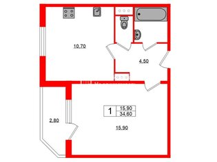 1-комн. кв. 34.6 м² 8/16 этаж