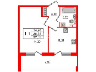 1-комн. кв. 29 м² 3/4 этаж