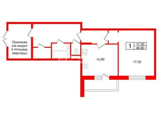 1-комн. кв. 46.8 м² 13/17 этаж