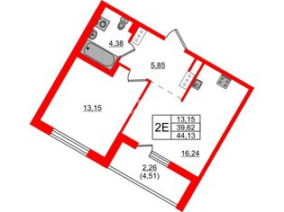 1-комн. кв. 39.62 м² 2/9 этаж