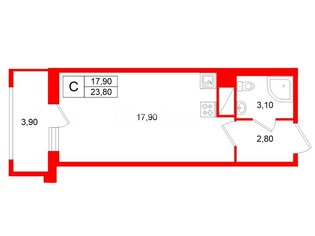  Студия 23.8 кв.м. у метро Улица Дыбенко