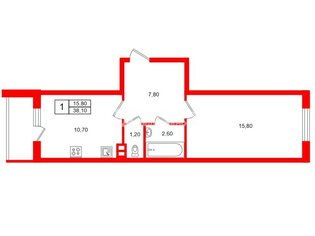 1-комн. кв. 38.1 м² 1/4 этаж