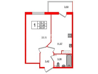 1-комн. кв. 33.2 м² 2/11 этаж