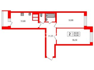 2-комн. кв. 55.9 м² 21/24 этаж