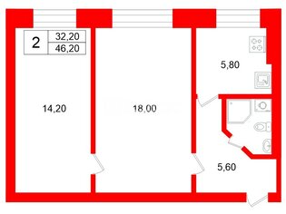 2-комн. кв. 46.2 м² 1/2 этаж