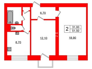 2-комн. кв. 51.5 м² 4/5 этаж