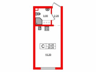 Студия 20.2 м² 5/26 этаж