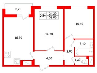 2-комн. кв. 52 м² 13/21 этаж