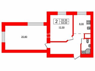 2-комн. кв. 54 м² 1/14 этаж