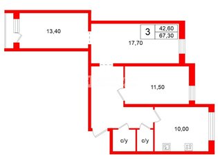 3-комн. кв. 67.3 м² 4/4 этаж