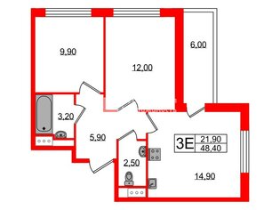 2-комн. кв. 48.4 м² 10/15 этаж