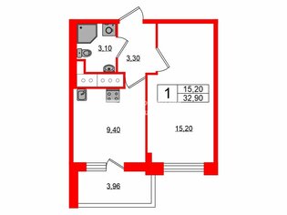 1-комн. кв. 32.9 м² 4/25 этаж