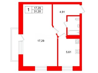 1-комн. кв. 31.2 м² 5/5 этаж