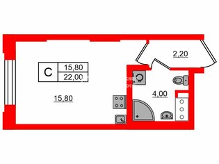 Студия 22 м² 3/18 этаж