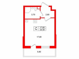 Студия 24.58 м² 2/5 этаж