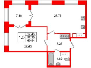 1-комн. кв. 60.94 м² 6/8 этаж