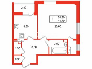  Квартира 44.7 кв.м. у метро Купчино