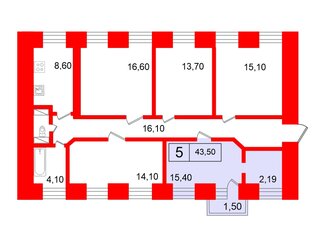 Комната 15.4 м² в 5-комн. кв. 3/4 этаж