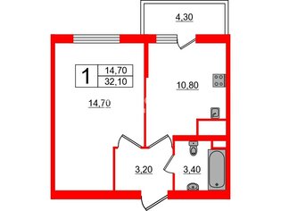 1-комн. кв. 32.1 м² 7/17 этаж