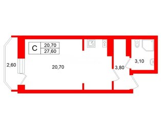 Студия 27.6 м² 16/16 этаж
