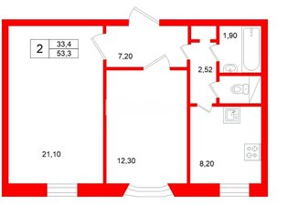 2-комн. кв. 53.3 м² 4/5 этаж