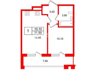 1-комн. кв. 31.8 м² 2/4 этаж