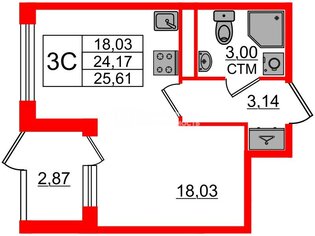 Студия 24.17 м² 4/4 этаж