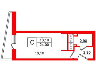 Студия 24 м² 14/25 этаж