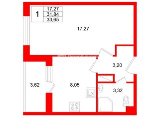 1-комн. кв. 31.9 м² 3/13 этаж