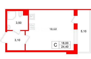 Студия 24.4 м² 1/4 этаж