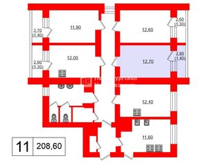 Комната 12.7 м² в 11-комн. кв. 6/13 этаж