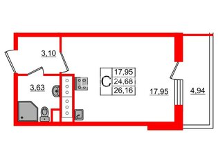 Студия 26 м² 16/23 этаж