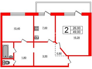 2-комн. кв. 49 м² 10/16 этаж