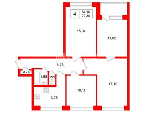 4-комн. кв. 73.3 м² 9/9 этаж