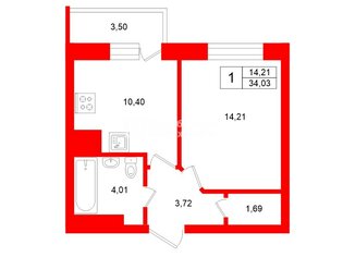 1-комн. кв. 34 м² 25/25 этаж