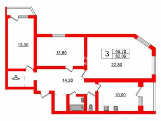 3-комн. кв. 82.6 м² 5/5 этаж