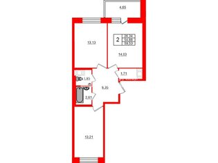 2-комн. кв. 54 м² 17/18 этаж