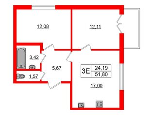 2-комн. кв. 51.8 м² 2/11 этаж