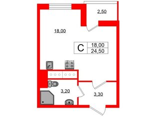 Студия 24.5 м² 15/25 этаж